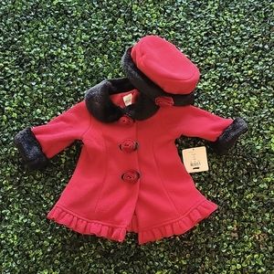 NWT 6 mos Red dress coat with matching pillbox hat
